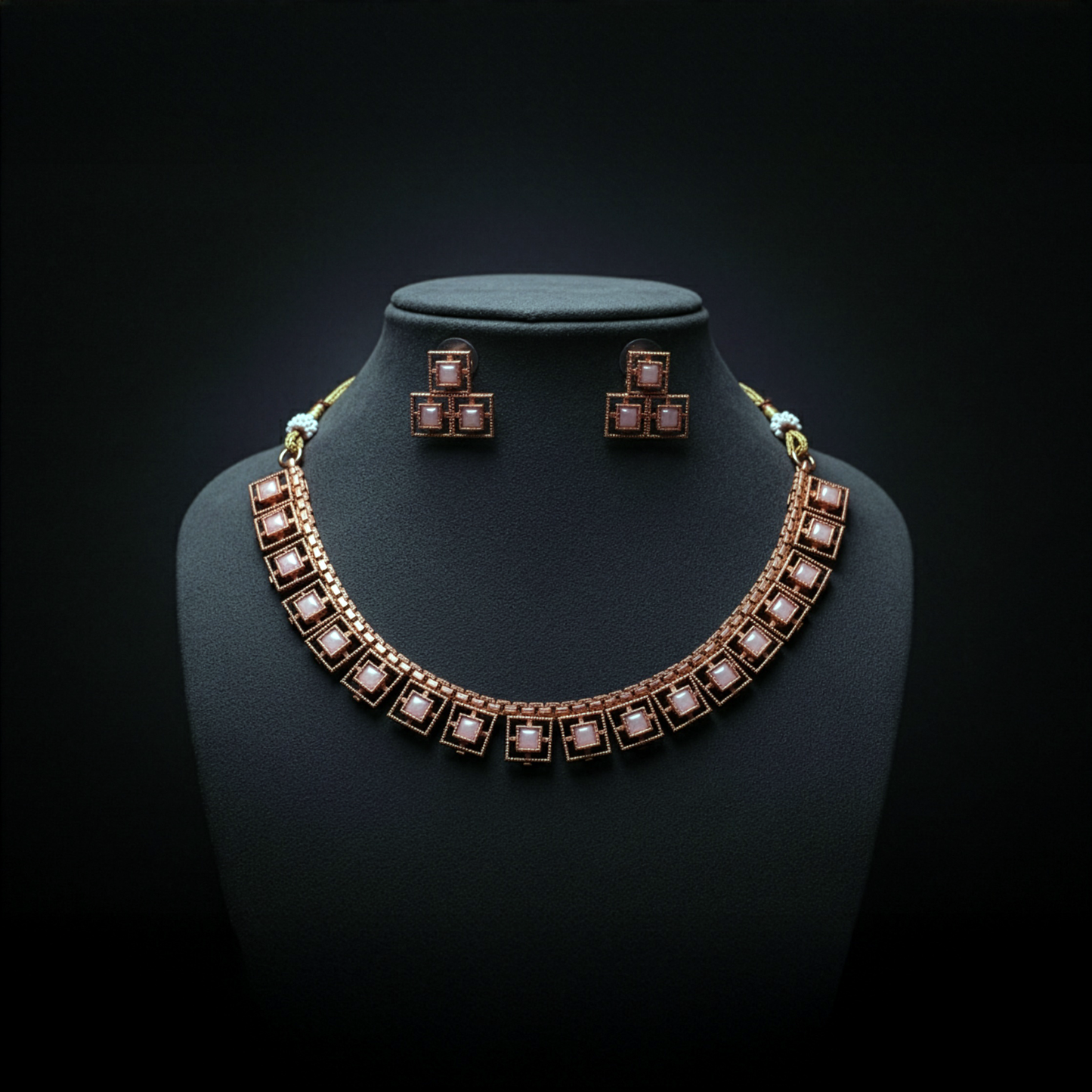 Aura Geometric Rose Gold Necklace Set with Stones