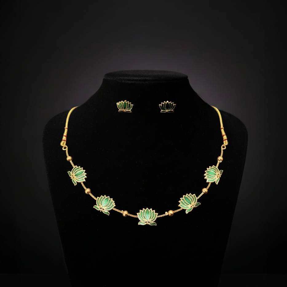 Green & Gold 'Nalini' (Lotus) Jewelry Set