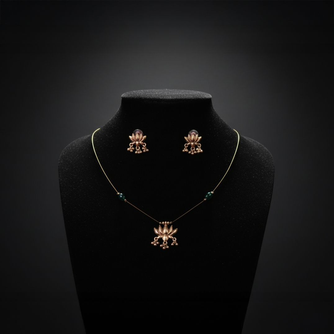 Lotus Motif Necklace & Earrings