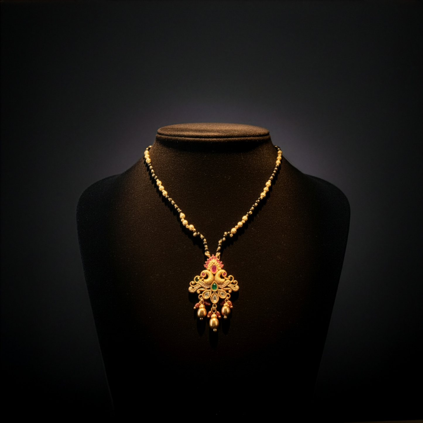 Mangalsutra, Black Beaded Gold Pendant Necklace