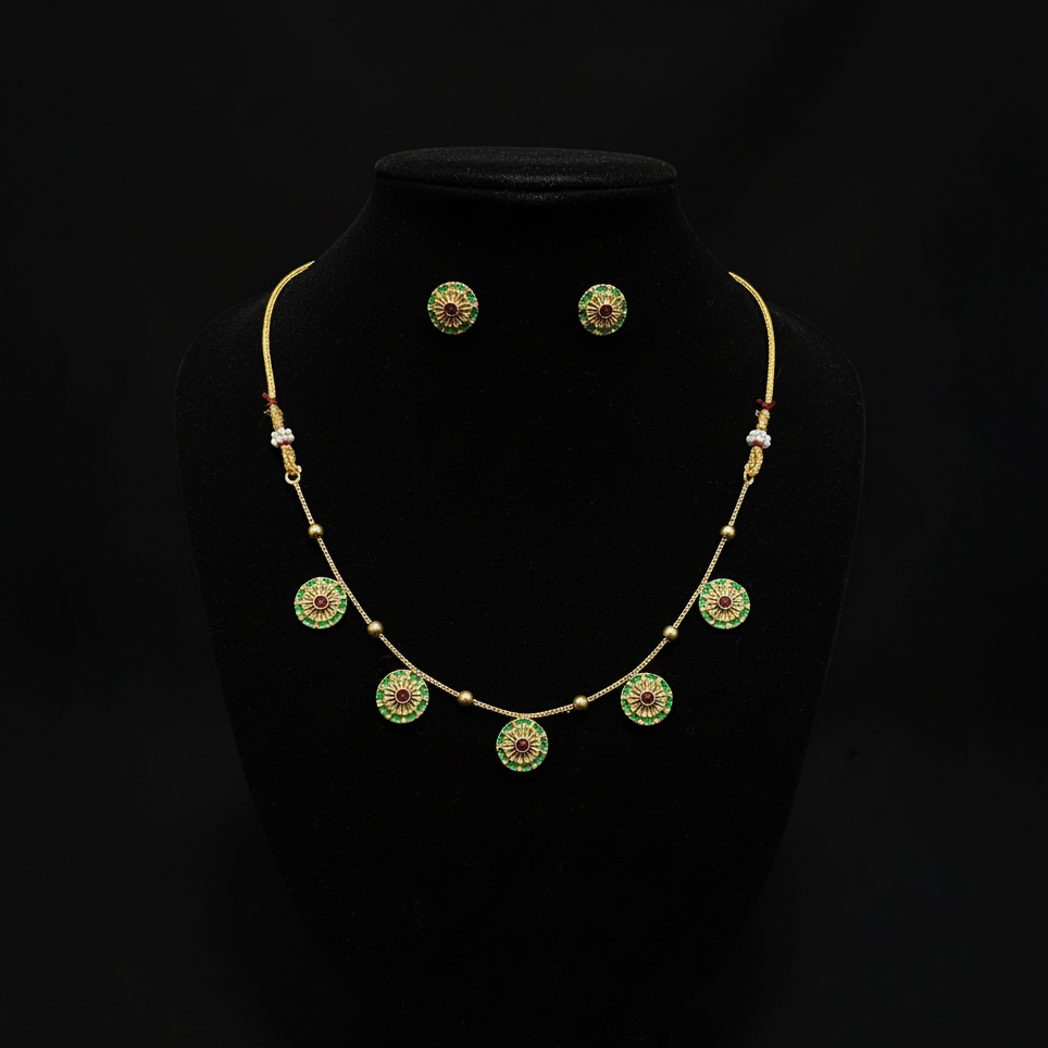 Traditional Necklace Green Layer and Red Stone